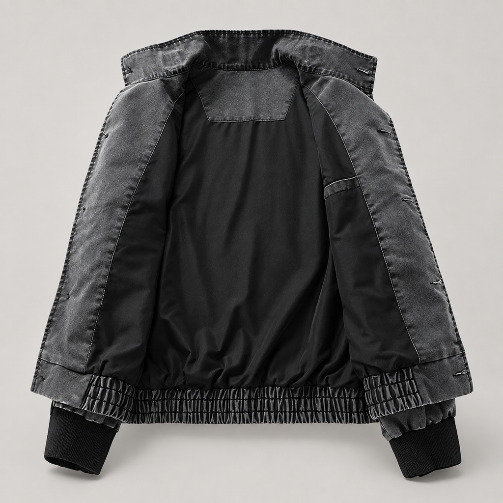 Hugh Men’s Stand-Collar Button-Front Bomber Jacket
