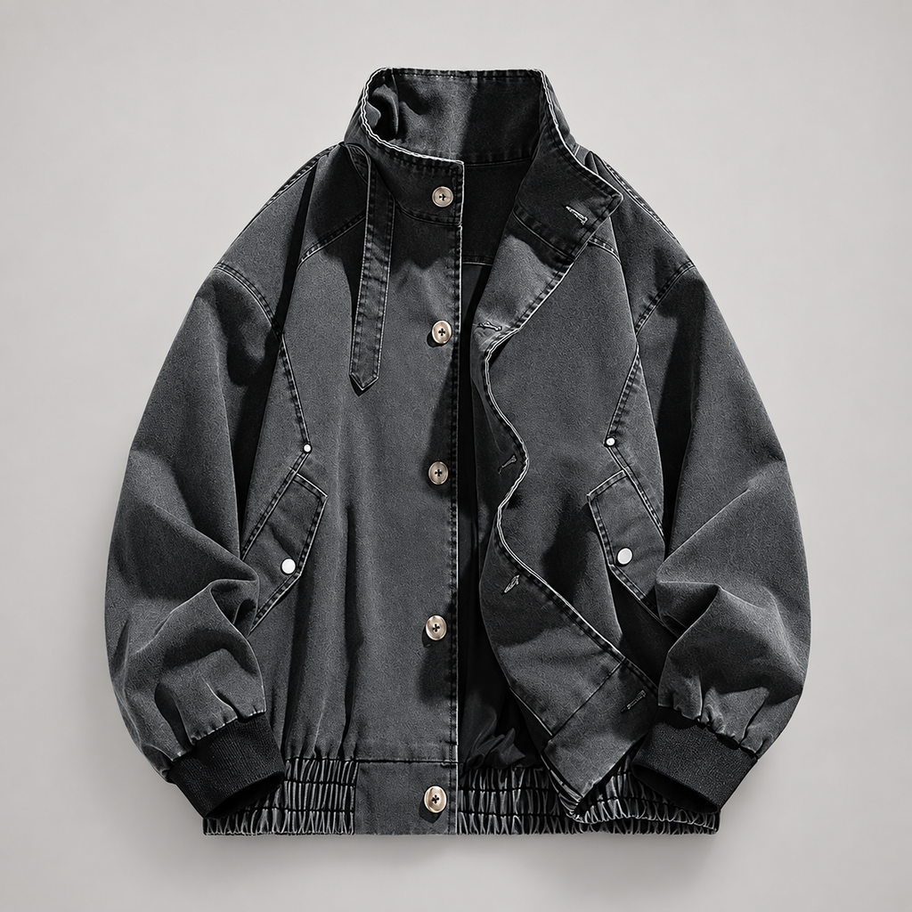 Hugh Men’s Stand-Collar Button-Front Bomber Jacket