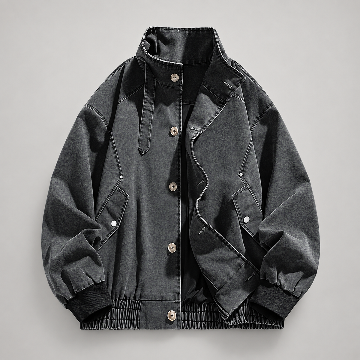 Hugh Men’s Stand-Collar Button-Front Bomber Jacket