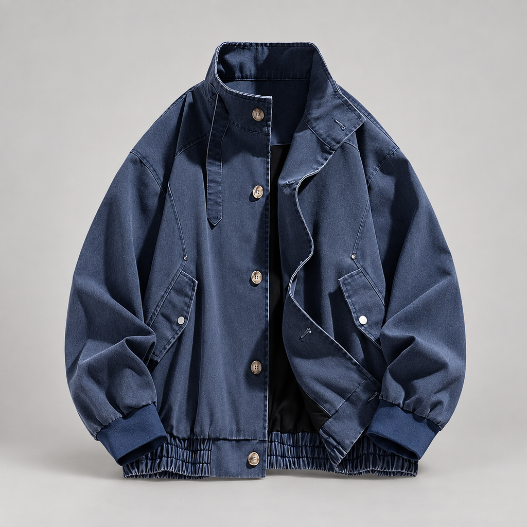 Hugh Men’s Stand-Collar Button-Front Bomber Jacket