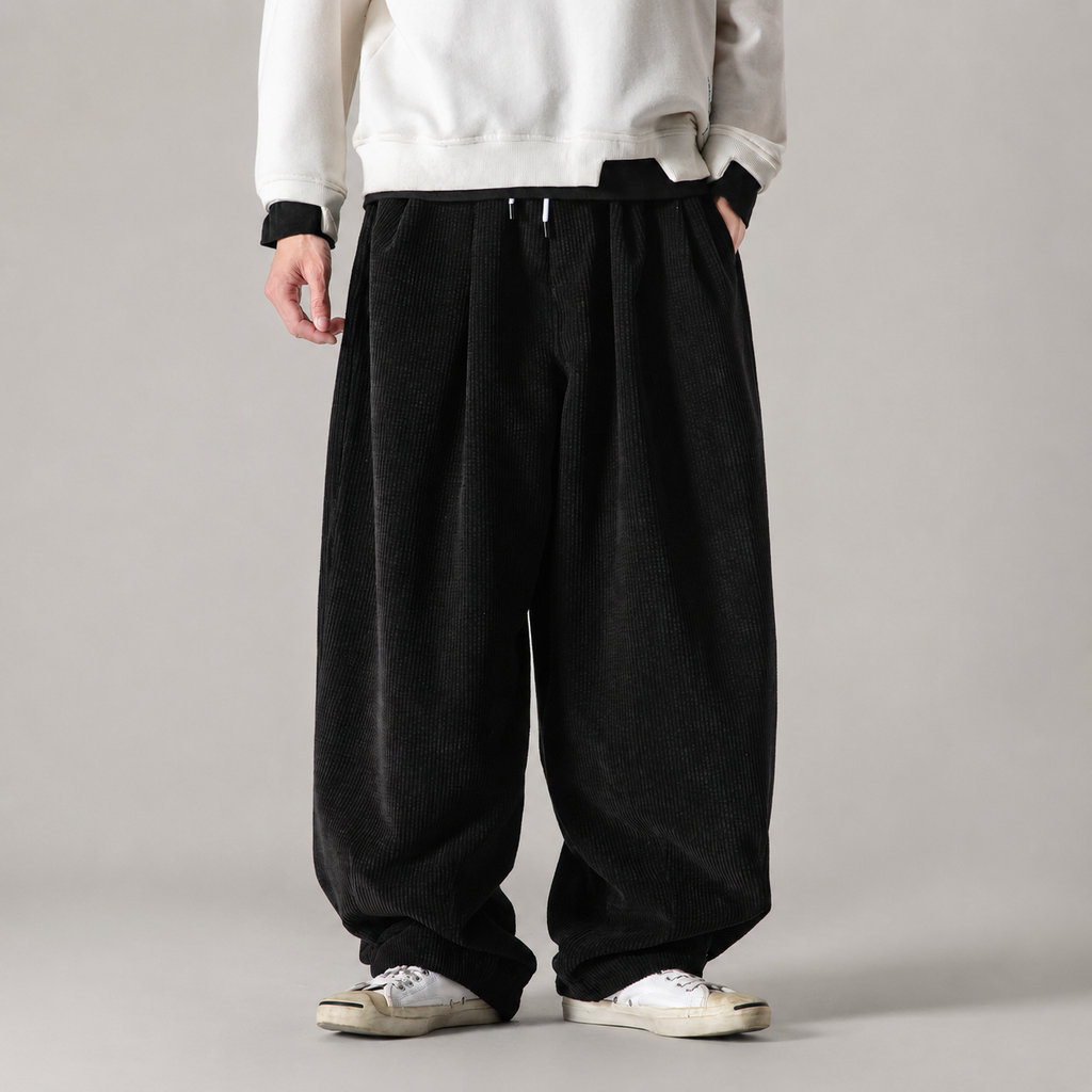 Hugo Pleated Wide-Leg Corduroy Drawstring Pants
