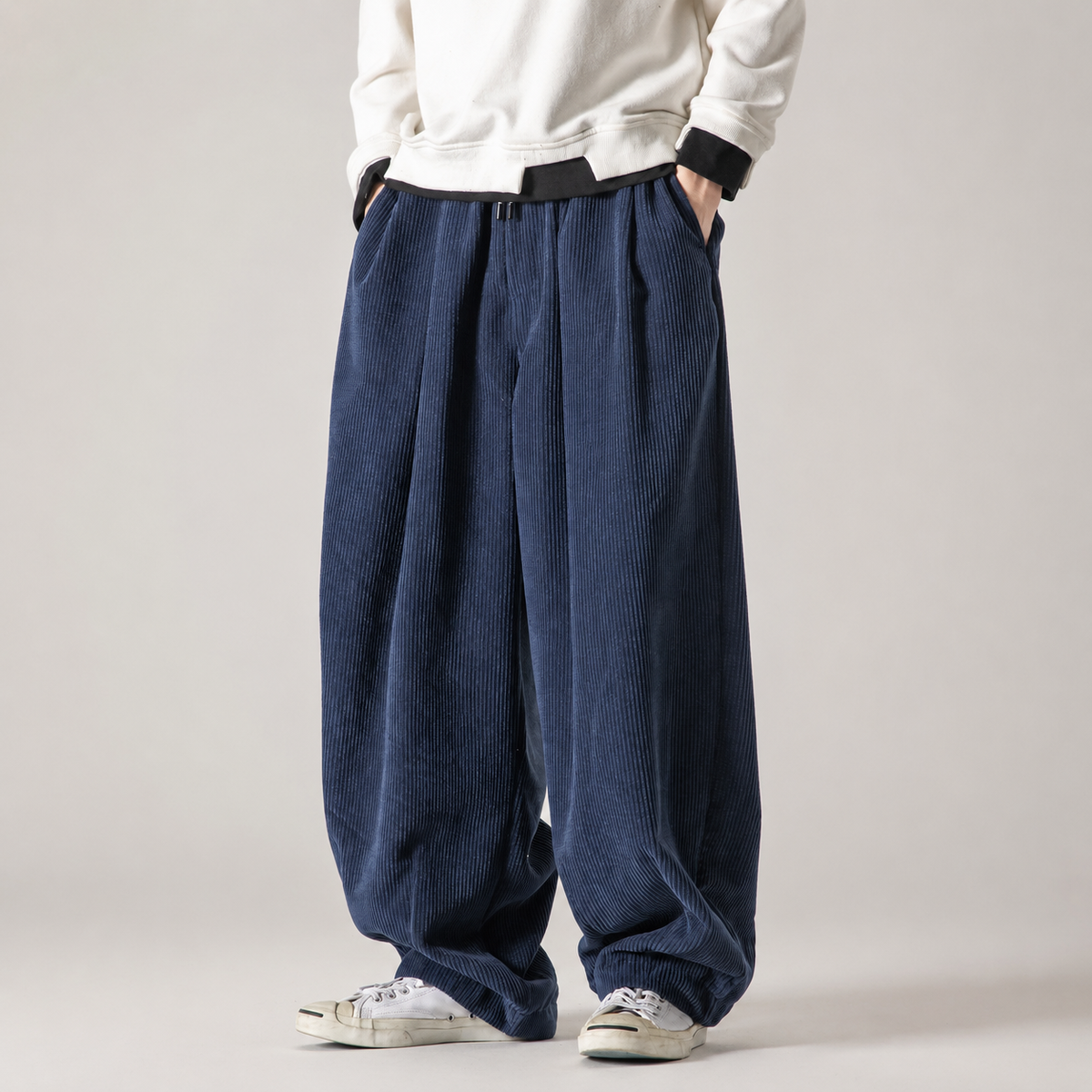 Hugo Pleated Wide-Leg Corduroy Drawstring Pants