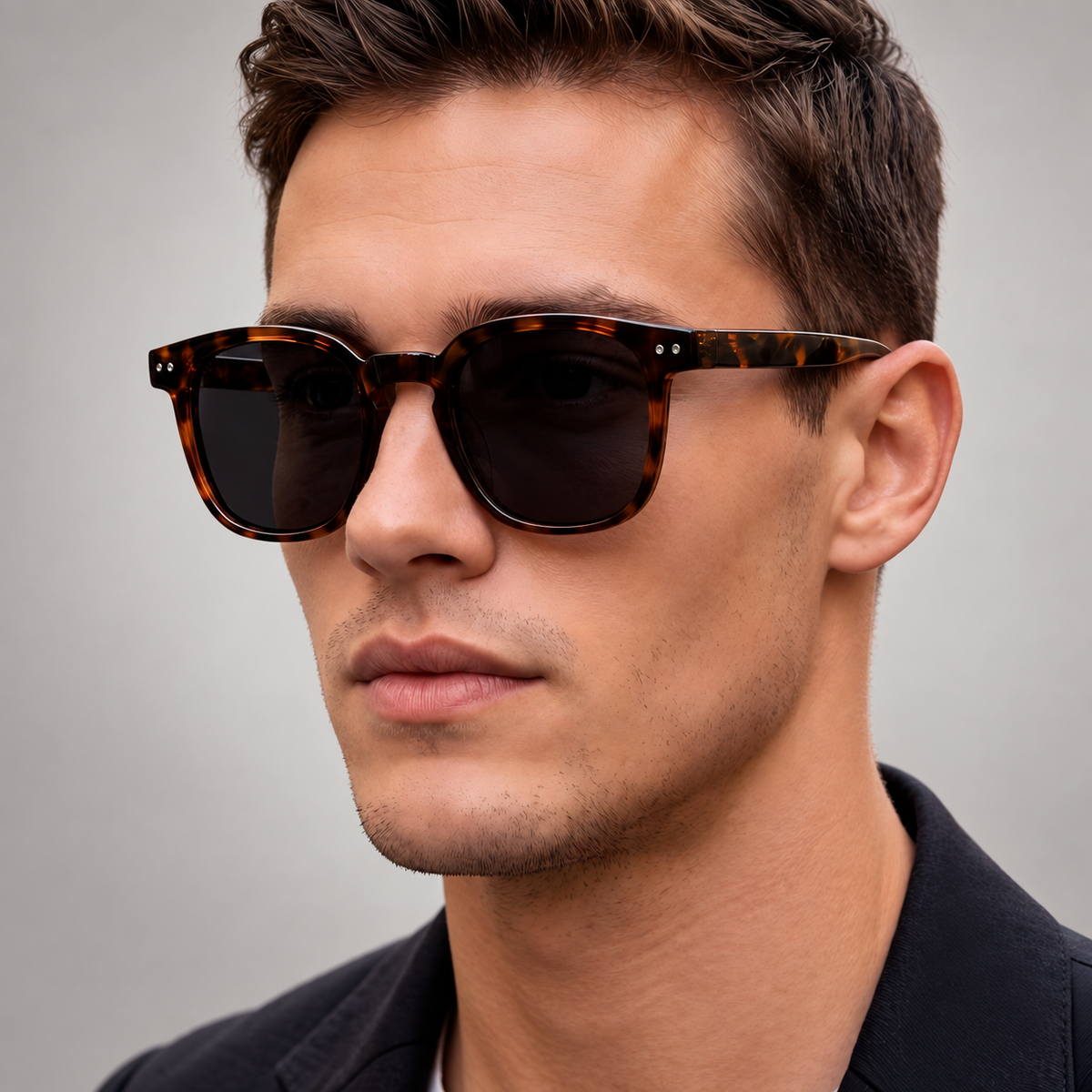 Hugo Square Browline Sunglasses with Clear Nose Pads
