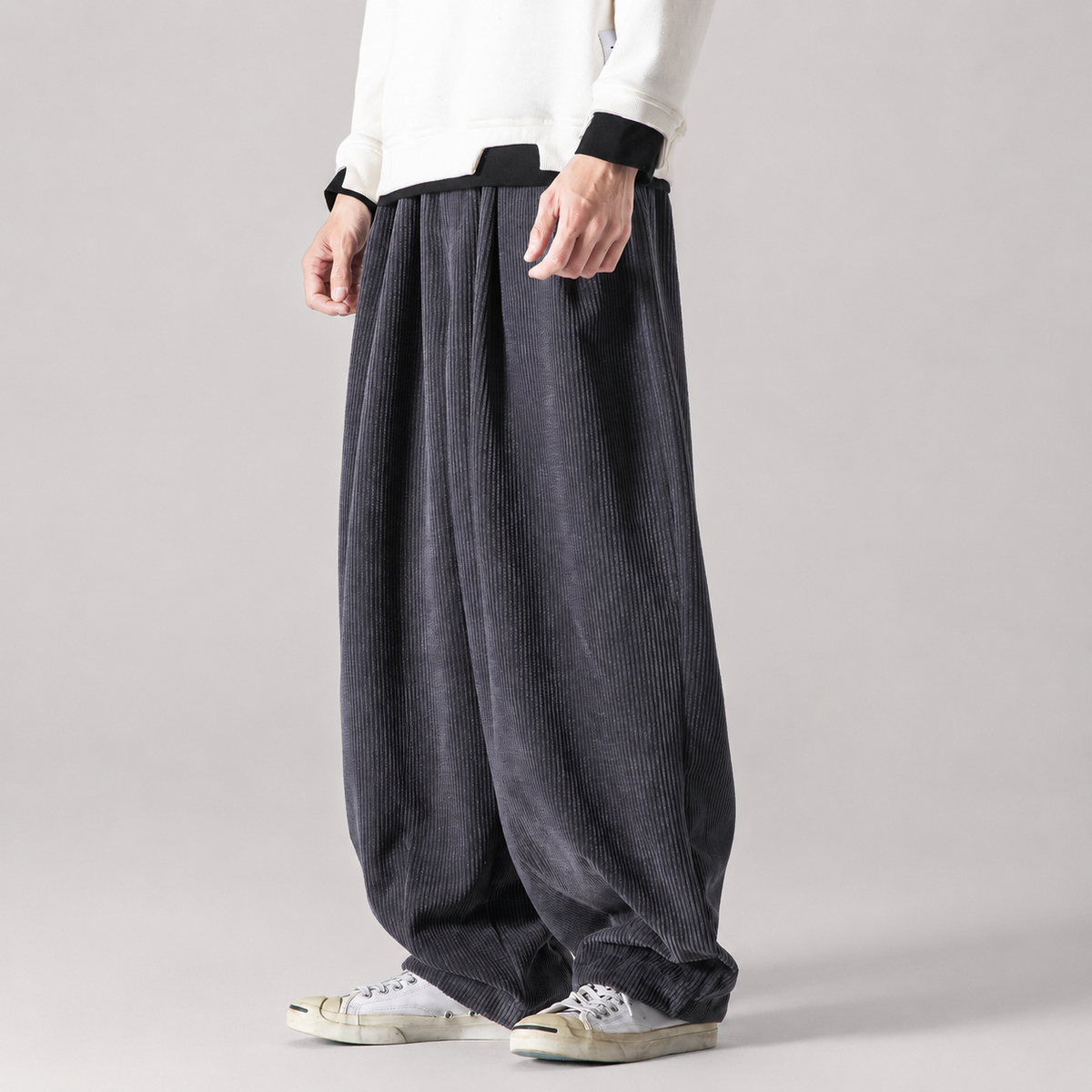 Hugo Pleated Wide-Leg Corduroy Drawstring Pants