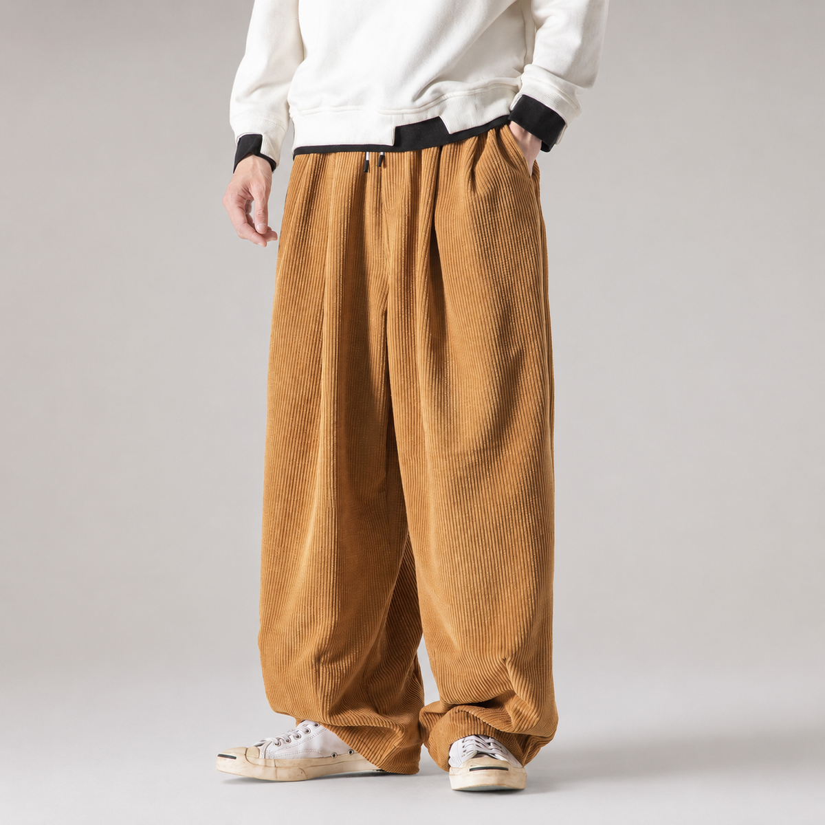 Hugo Pleated Wide-Leg Corduroy Drawstring Pants