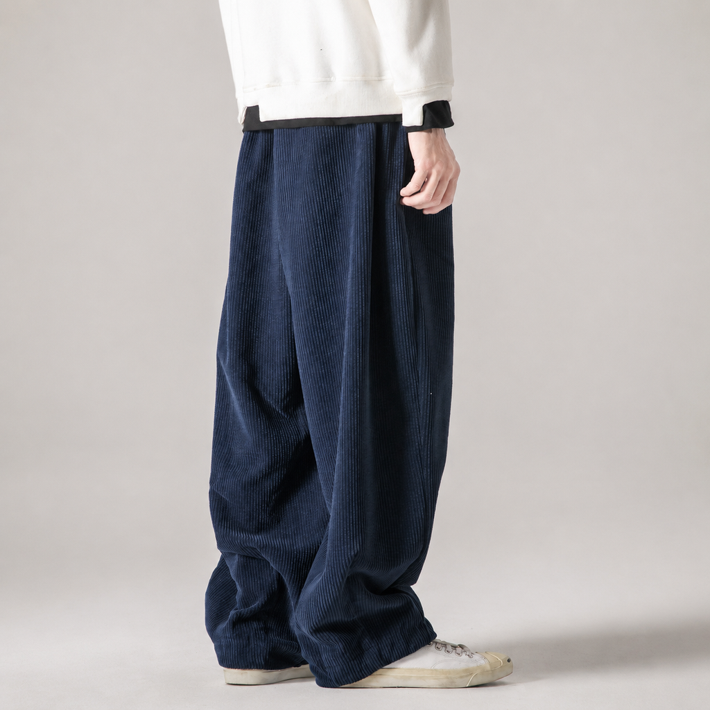 Hugo Pleated Wide-Leg Corduroy Drawstring Pants