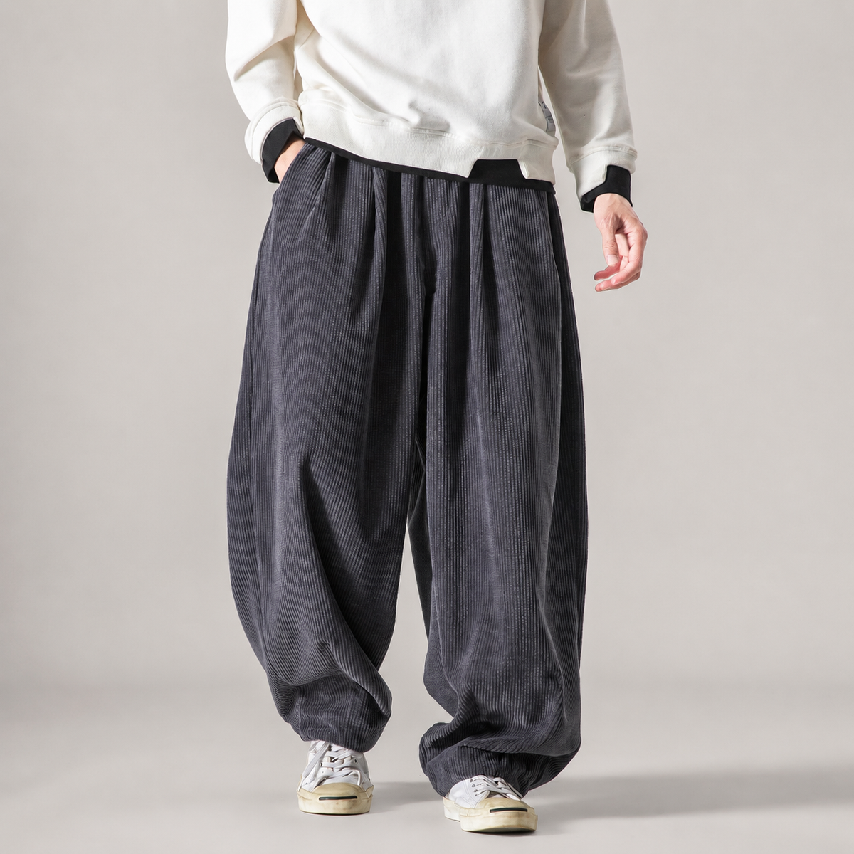 Hugo Pleated Wide-Leg Corduroy Drawstring Pants
