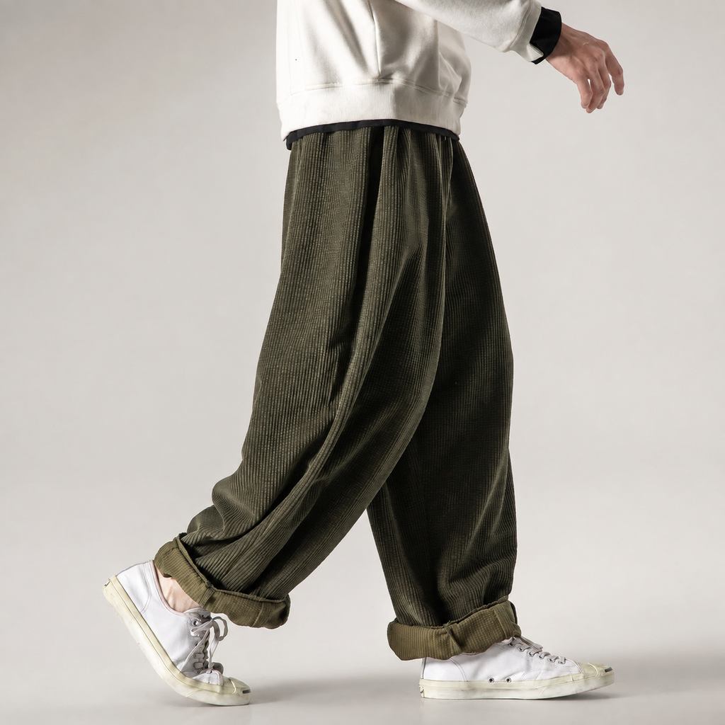 Hugo Pleated Wide-Leg Corduroy Drawstring Pants