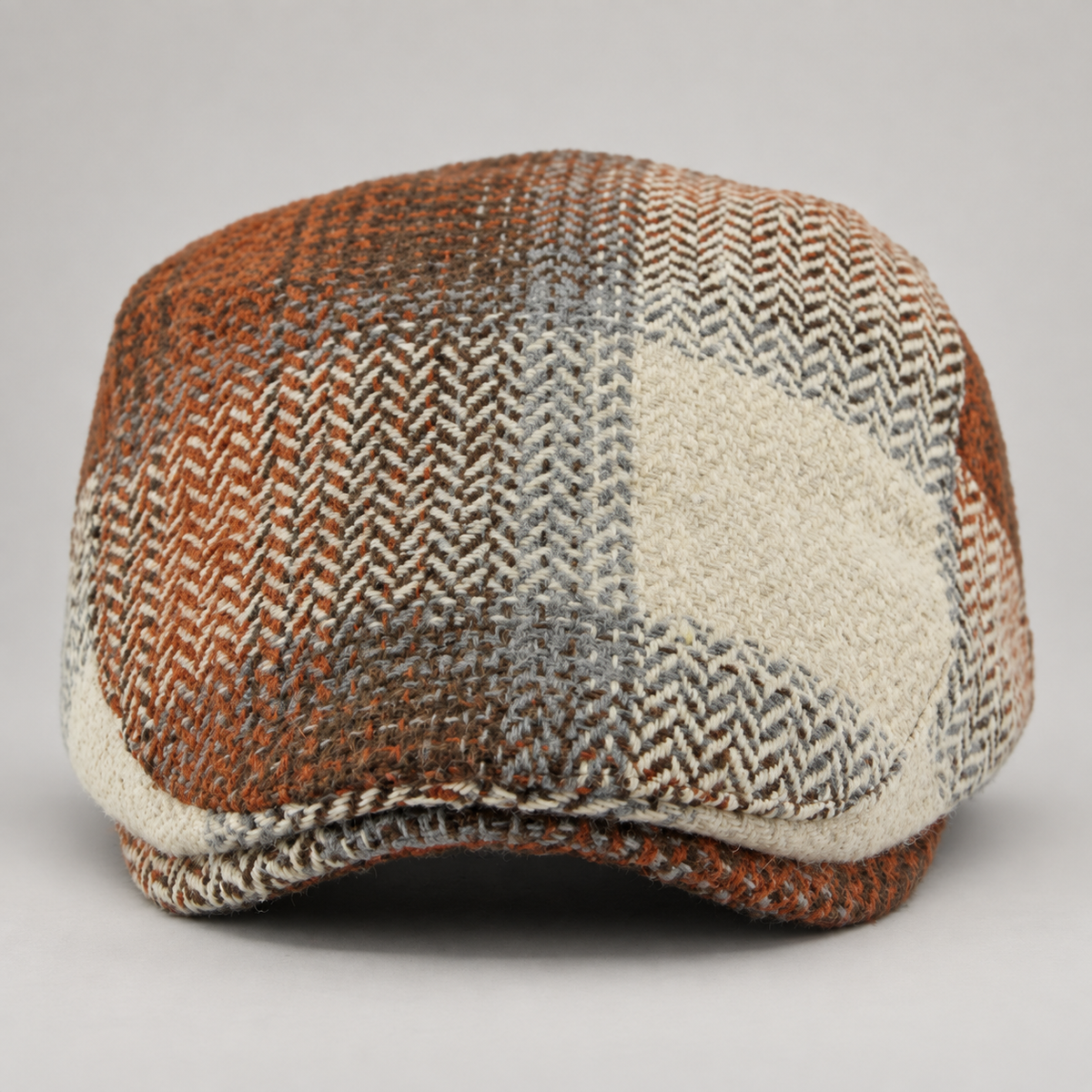 Huxley Patchwork Herringbone Flat Cap with Short Brim