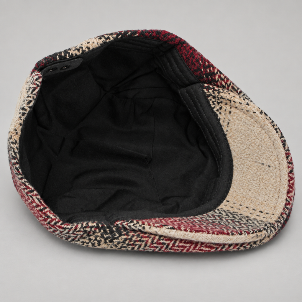 Huxley Patchwork Herringbone Flat Cap with Short Brim
