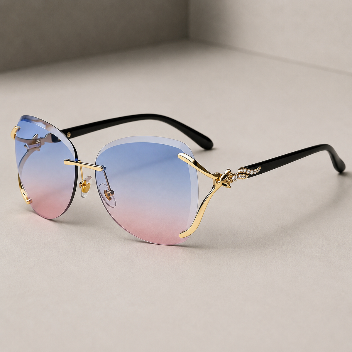 Isadora Women's Rimless Butterfly Sunglasses – UV400 Crystal Accent Shades