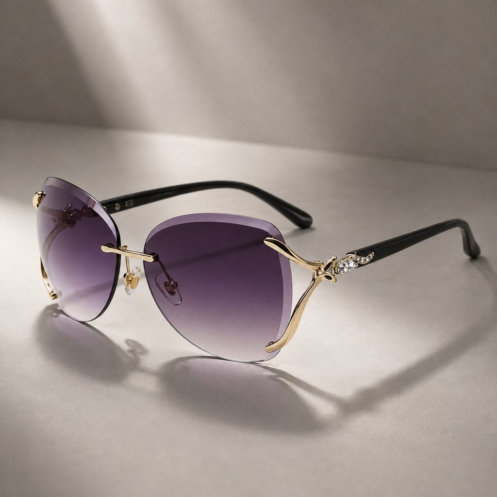 Isadora Women's Rimless Butterfly Sunglasses – UV400 Crystal Accent Shades