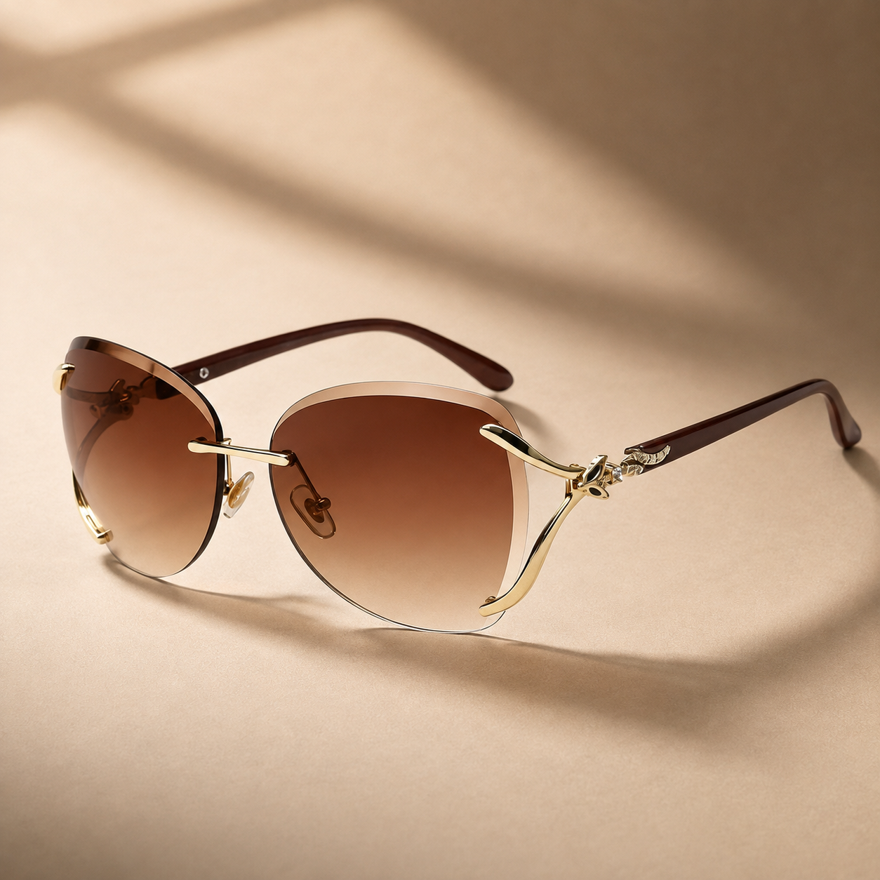 Isadora Women's Rimless Butterfly Sunglasses – UV400 Crystal Accent Shades