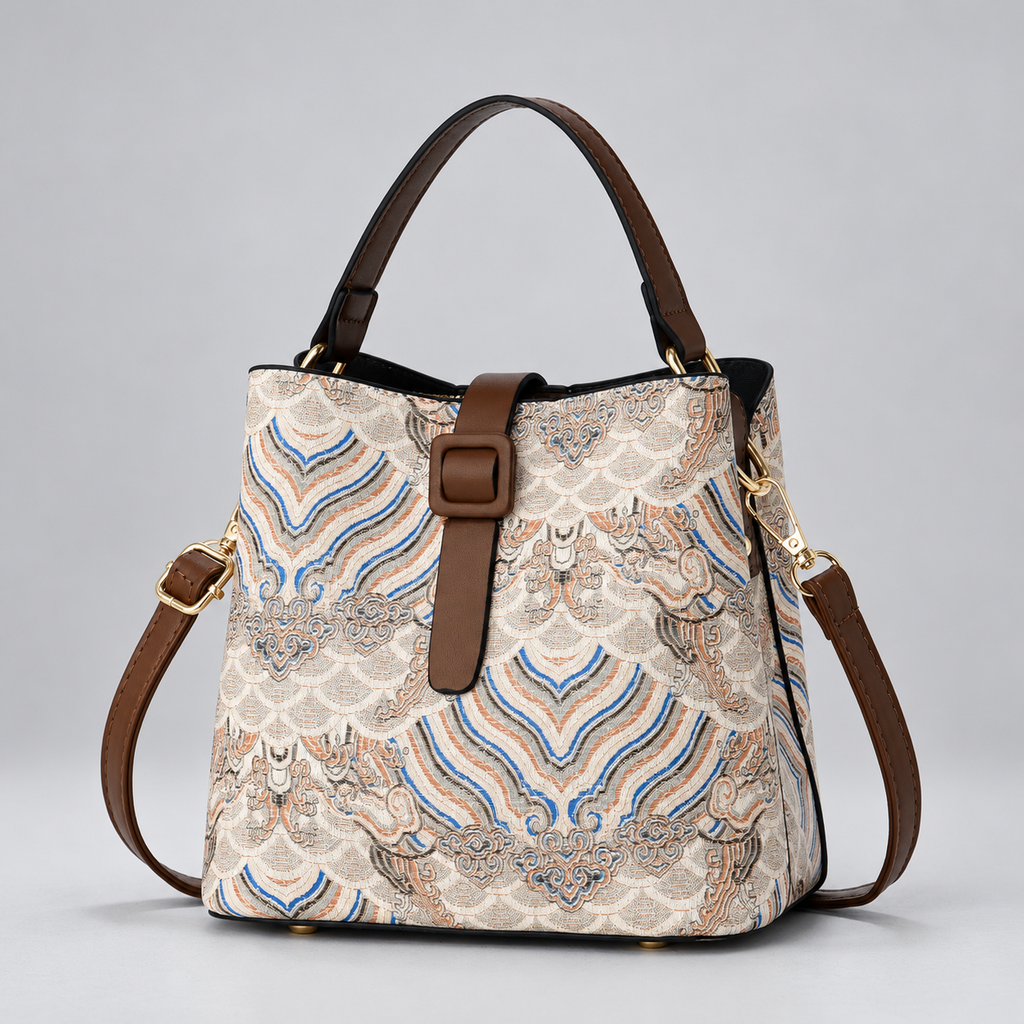 Mira Women’s Woven Pattern Bucket Handbag with Shoulder Strap