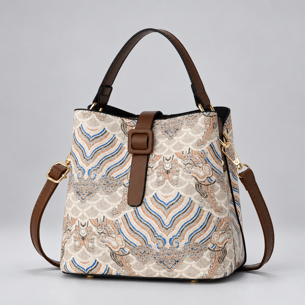 Mira Women’s Woven Pattern Bucket Handbag with Shoulder Strap