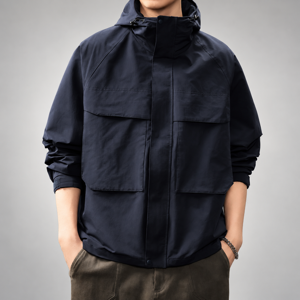 Alonzo Men’s Hooded Utility Jacket with Large Flap Pockets