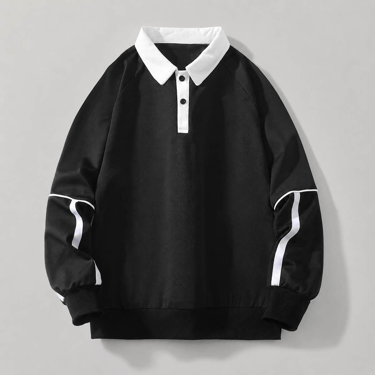 Jeffrey Contrast Collar Long Sleeve Polo Sweatshirt
