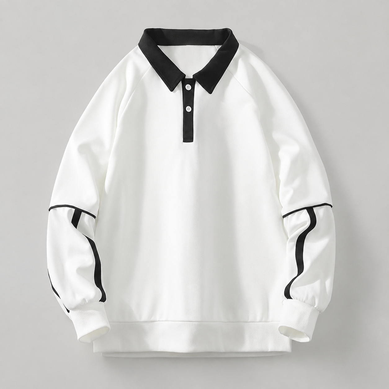 Jeffrey Contrast Collar Long Sleeve Polo Sweatshirt