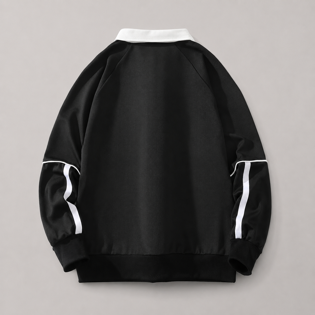 Jeffrey Contrast Collar Long Sleeve Polo Sweatshirt