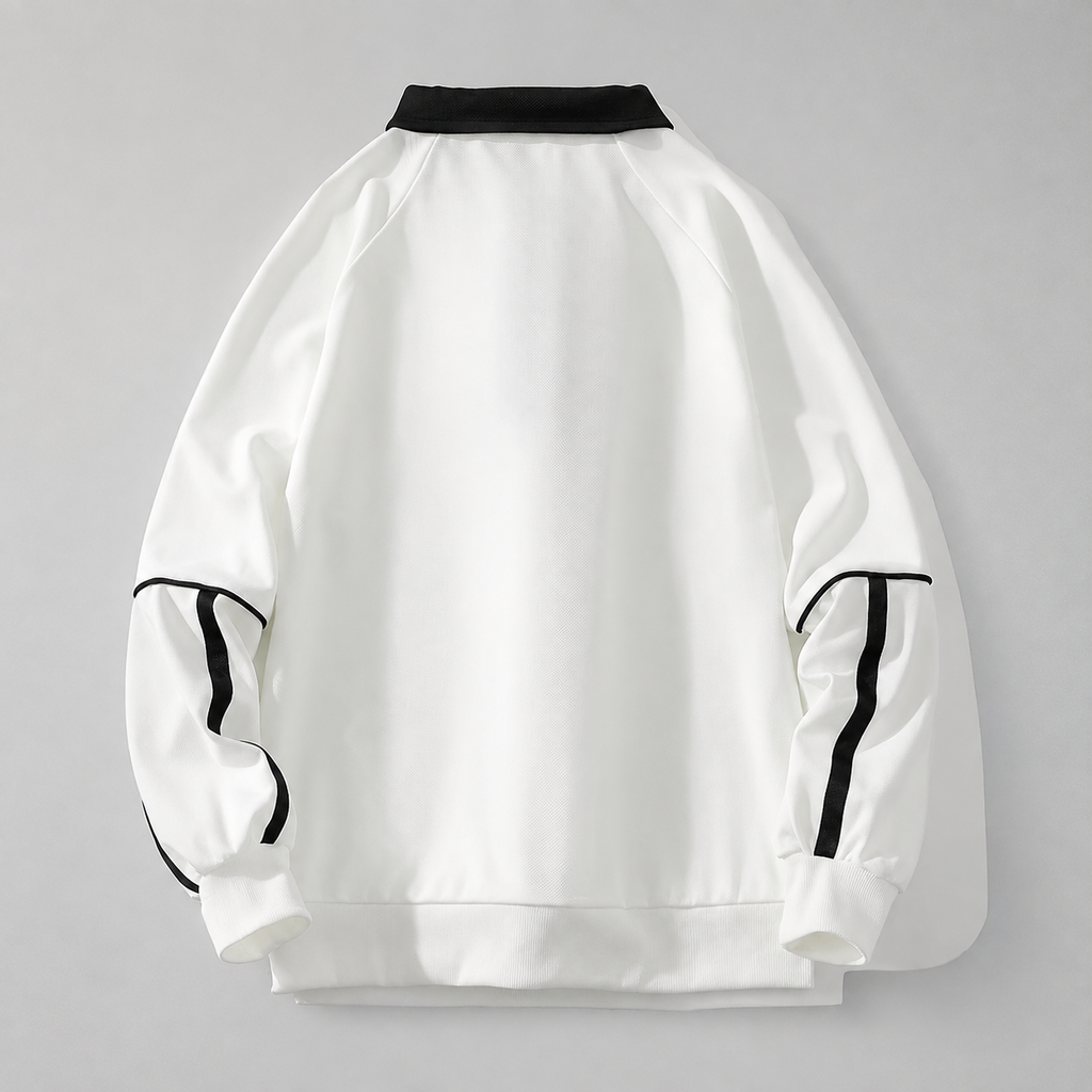 Jeffrey Contrast Collar Long Sleeve Polo Sweatshirt