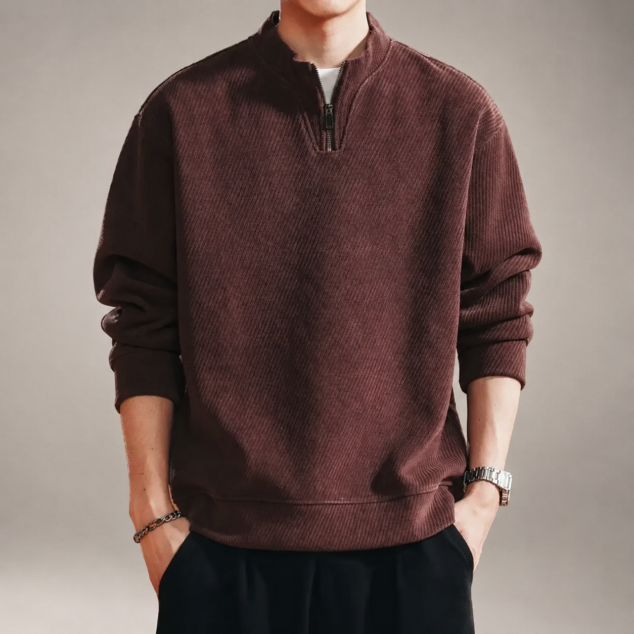 Jersey Men’s Textured Quarter-Zip Pullover Sweatshirt