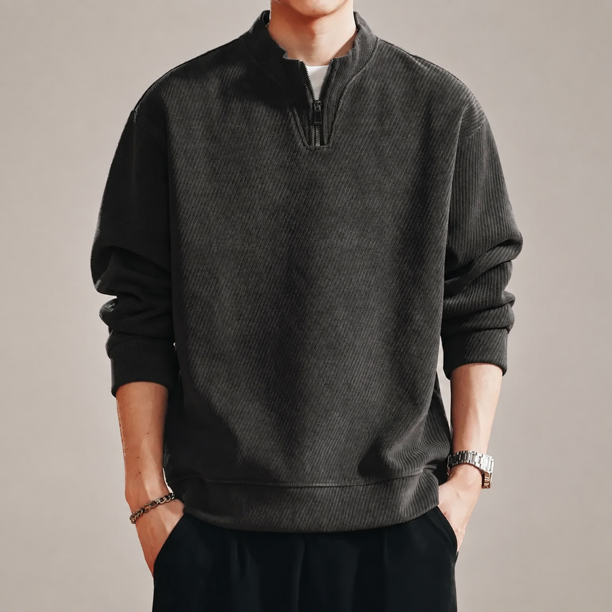 Jersey Men’s Textured Quarter-Zip Pullover Sweatshirt