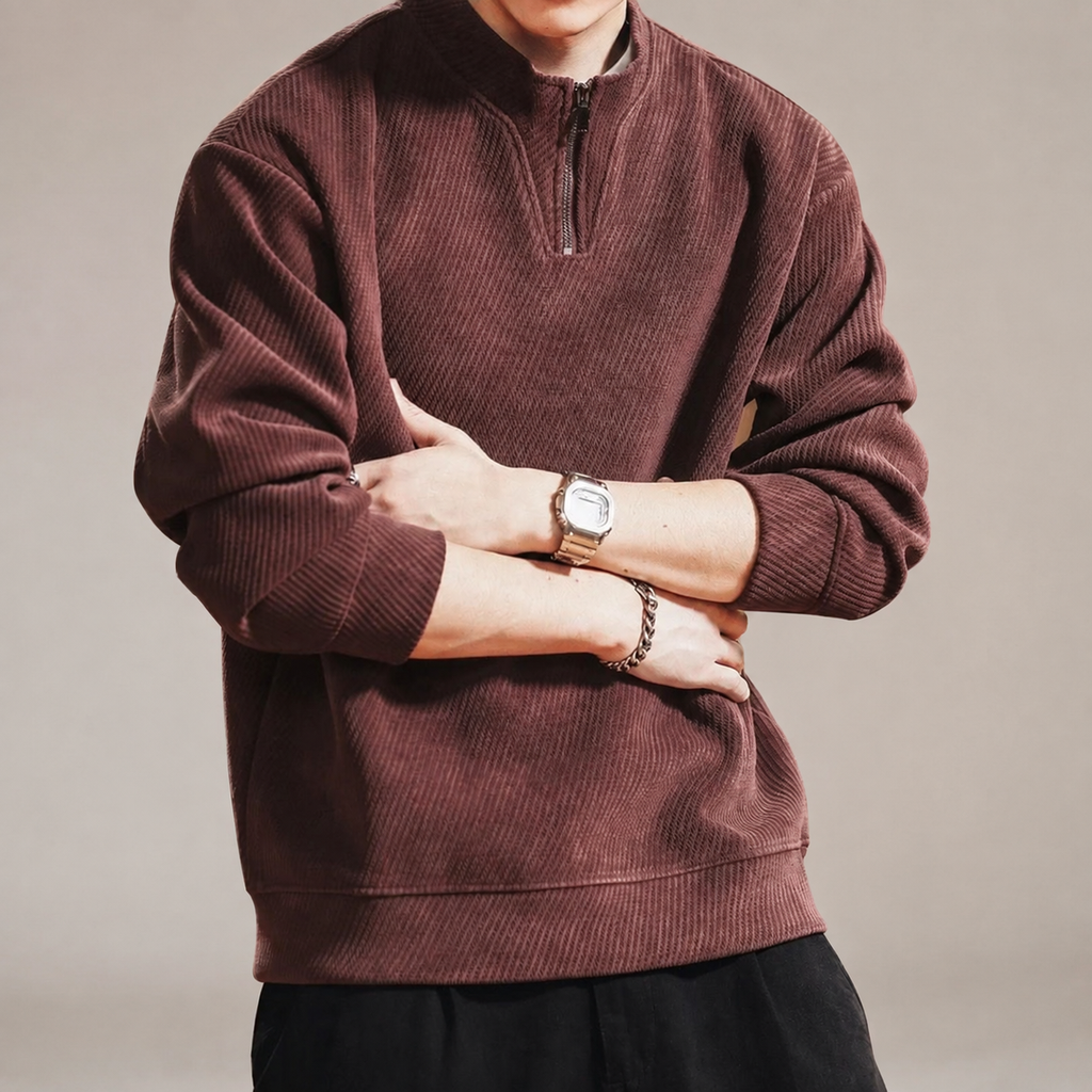 Jersey Men’s Textured Quarter-Zip Pullover Sweatshirt