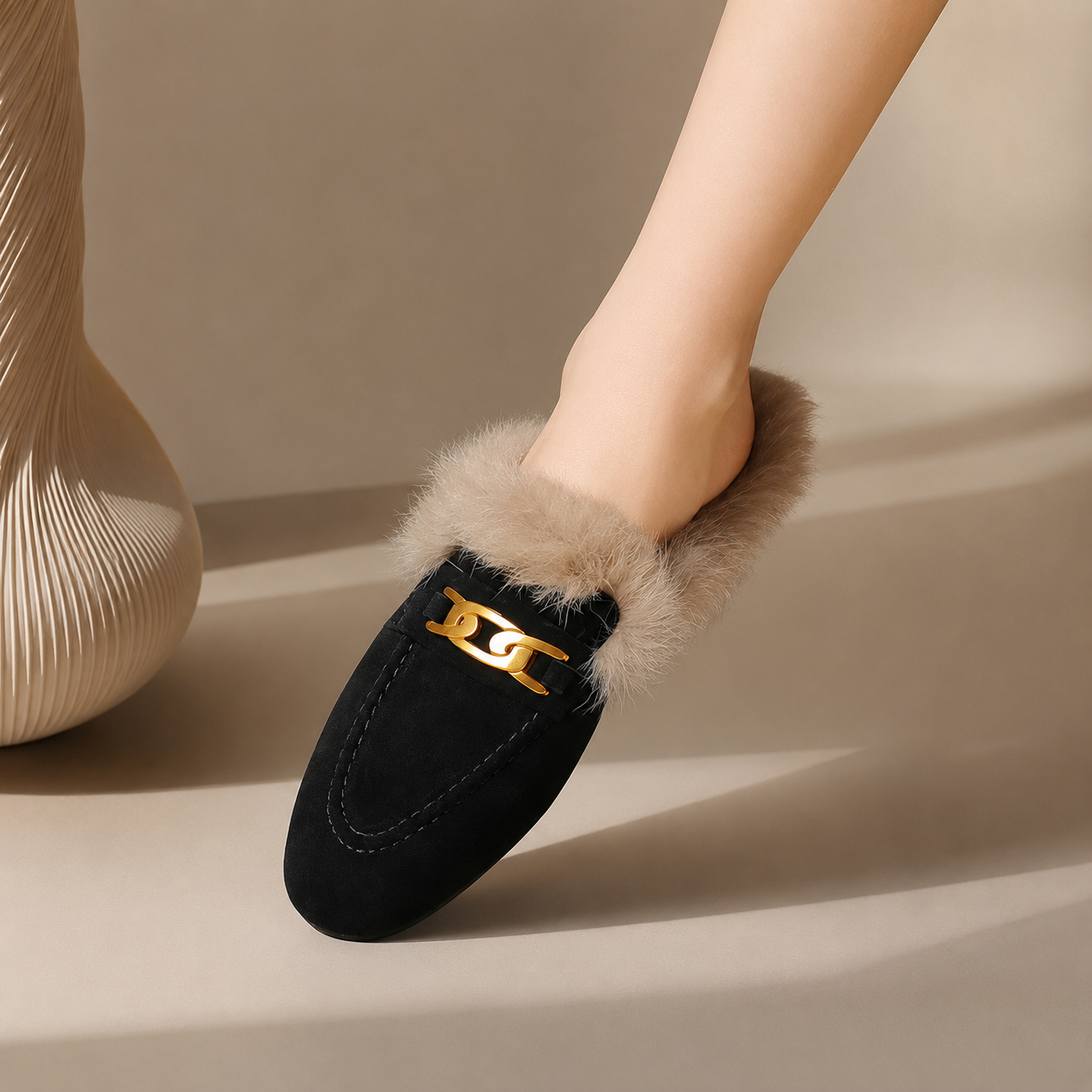 Judy Women’s Suede Faux-Fur Mules