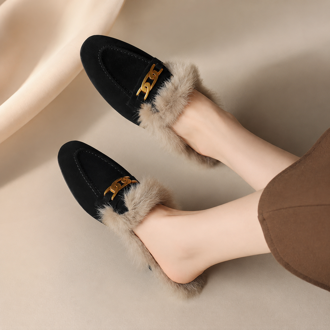 Judy Women’s Suede Faux-Fur Mules