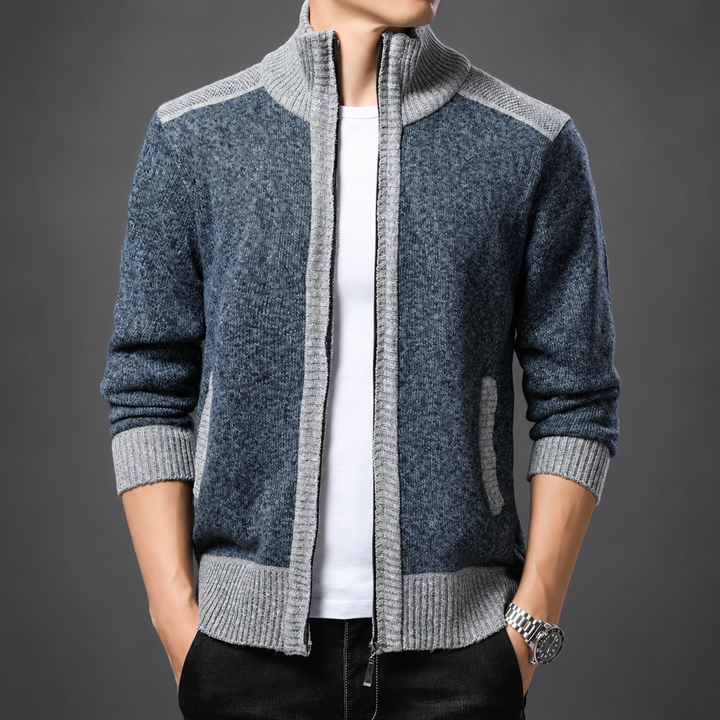 Julian Men’s Two-Tone Textured Knit Zip Cardigan