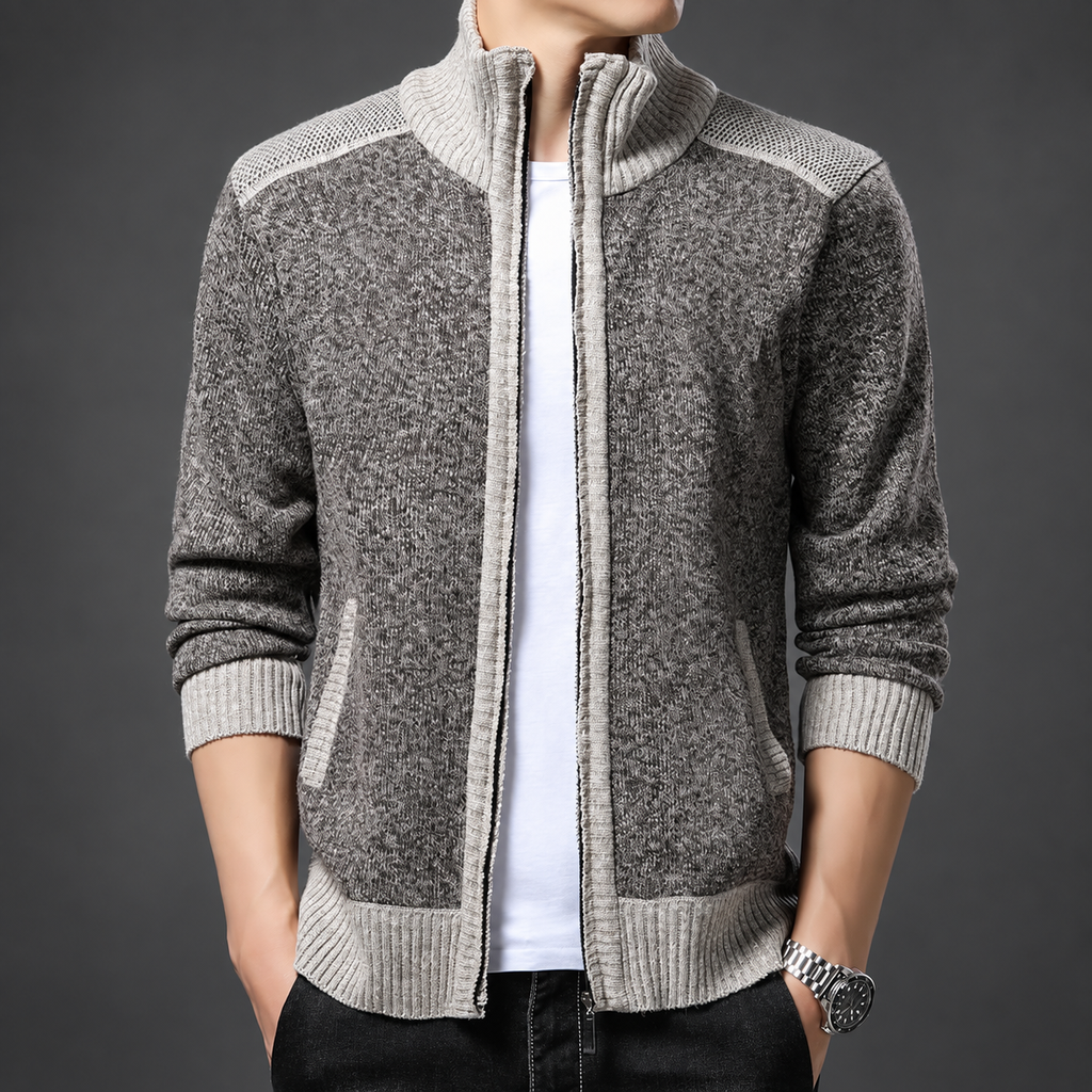 Julian Men’s Two-Tone Textured Knit Zip Cardigan