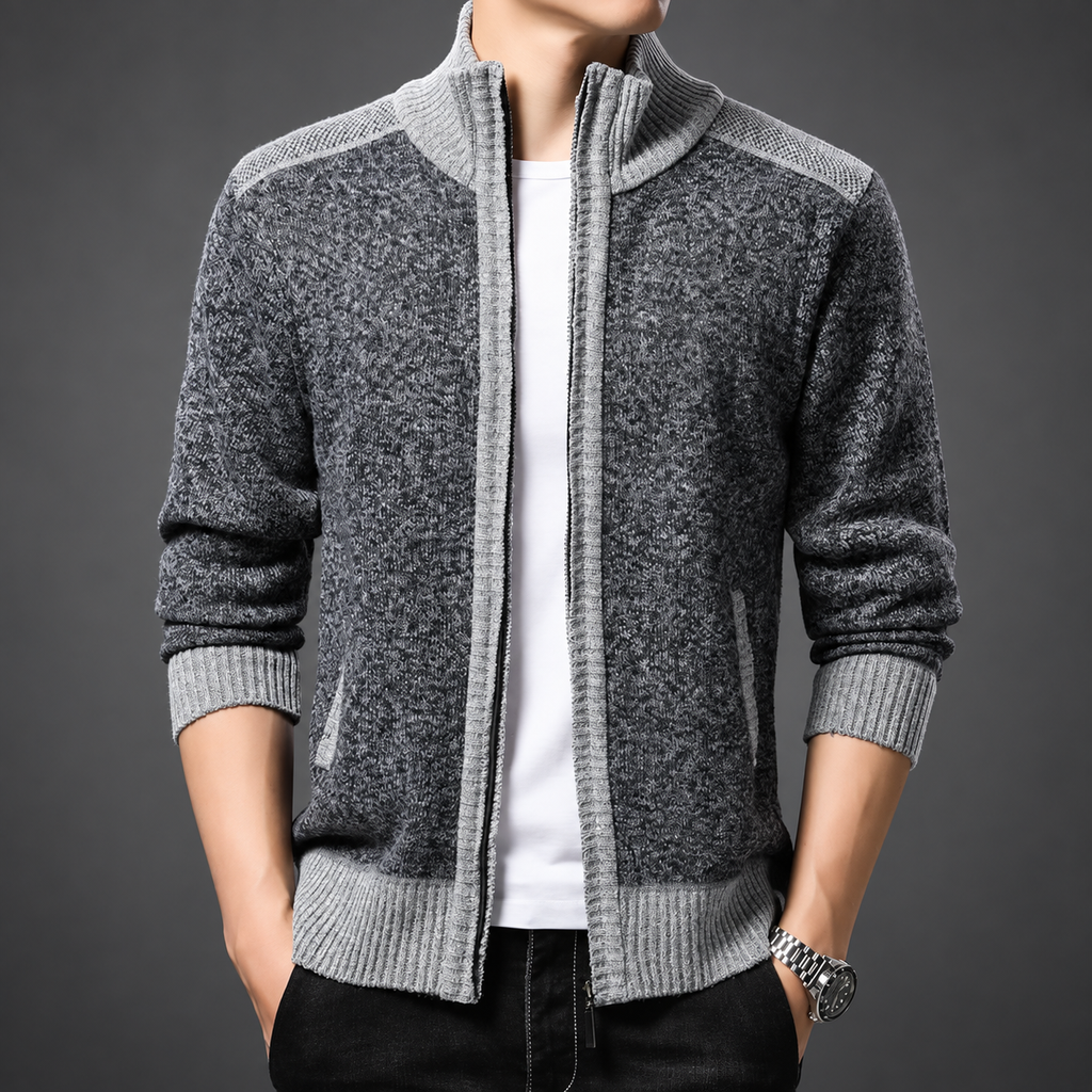 Julian Men’s Two-Tone Textured Knit Zip Cardigan