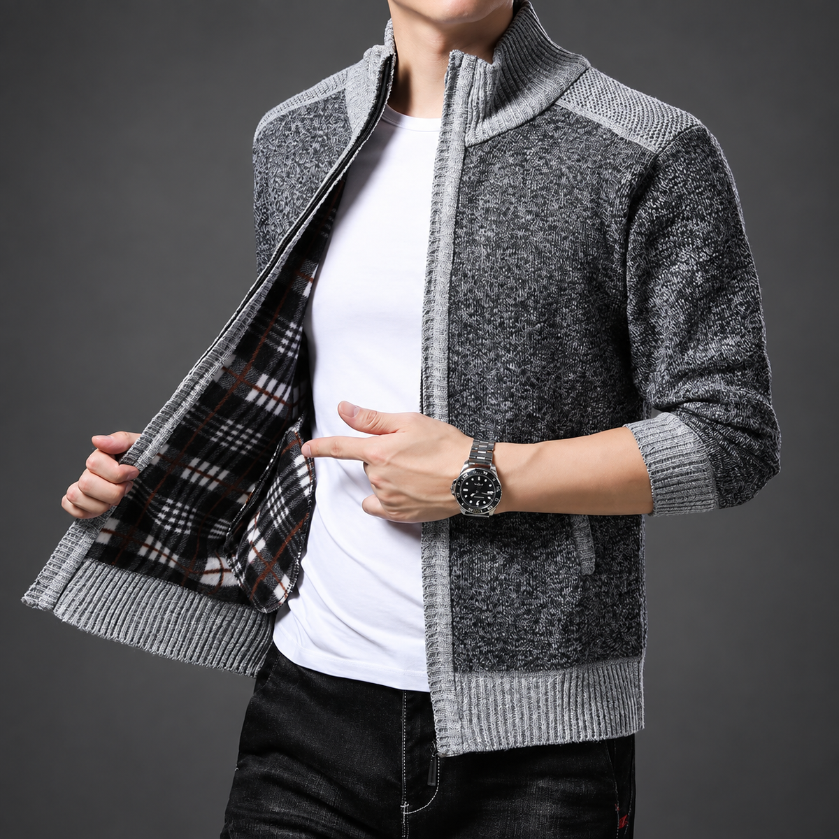 Julian Men’s Two-Tone Textured Knit Zip Cardigan