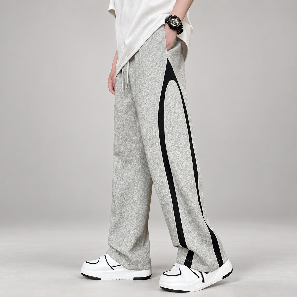 Kendrick Men’s Wide-Leg Contrast-Panel Drawstring Track Pants