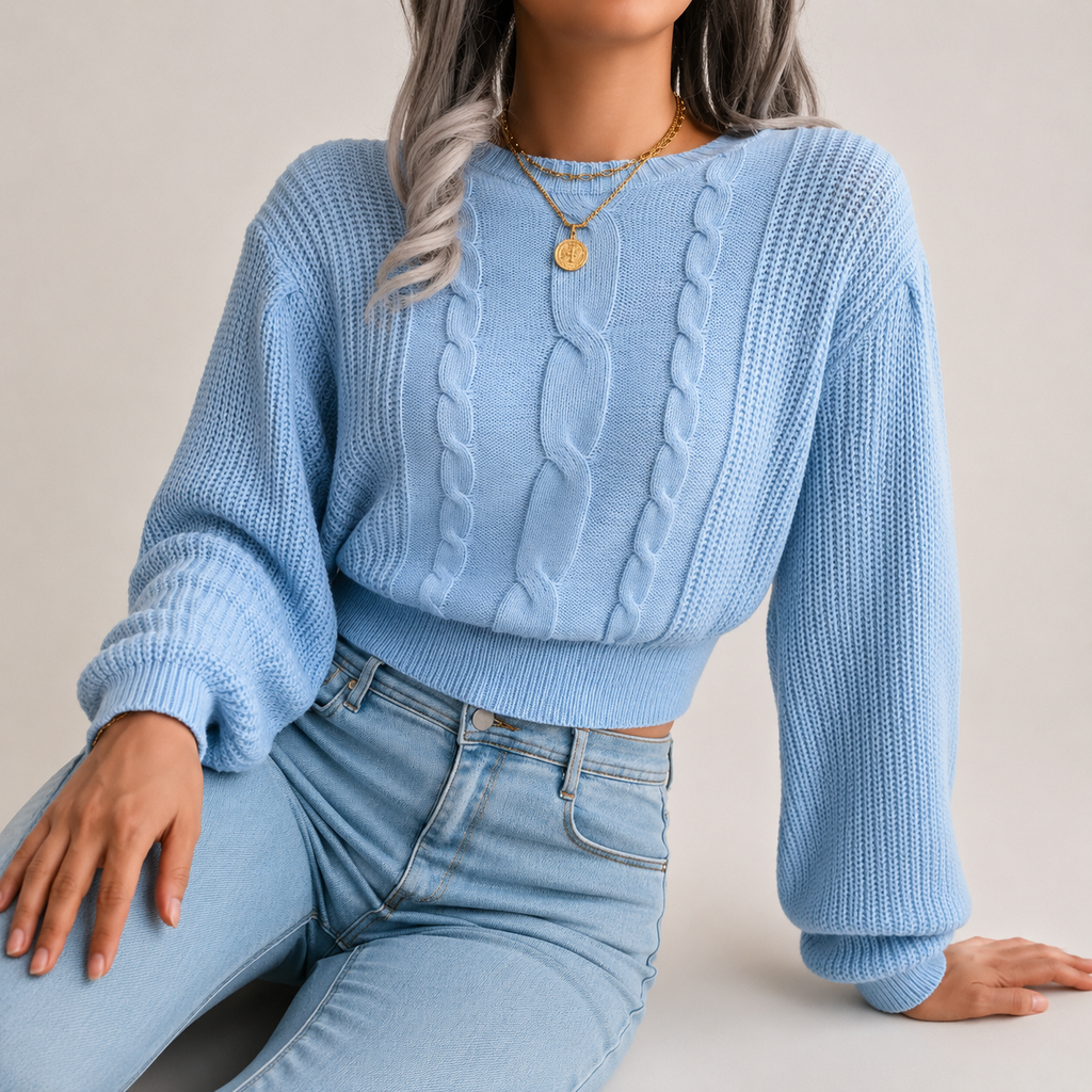 Kennedy Women’s Oversized Cable Knit Crewneck Sweater