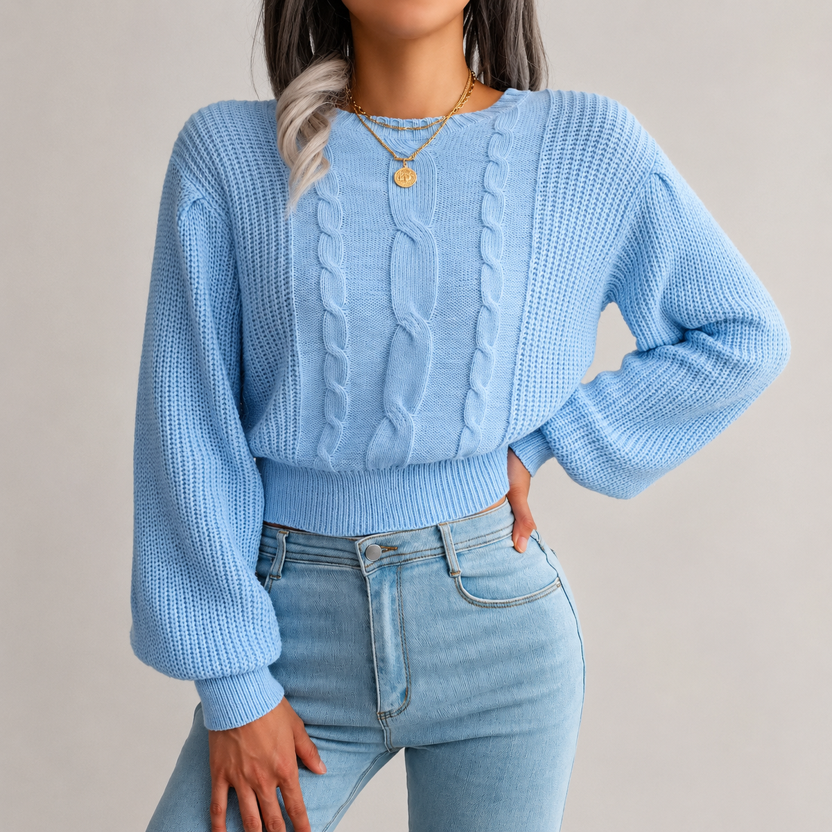 Kennedy Women’s Oversized Cable Knit Crewneck Sweater