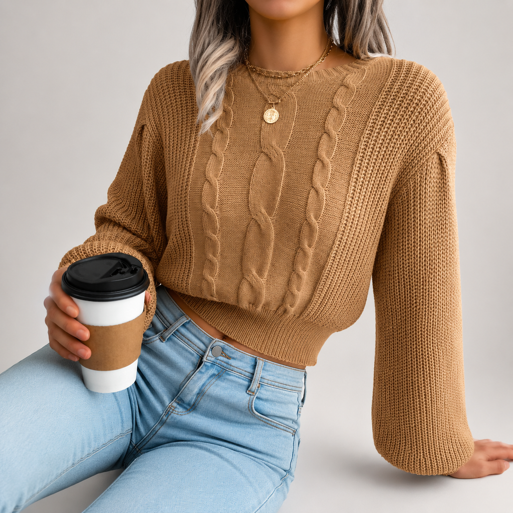 Kennedy Women’s Oversized Cable Knit Crewneck Sweater
