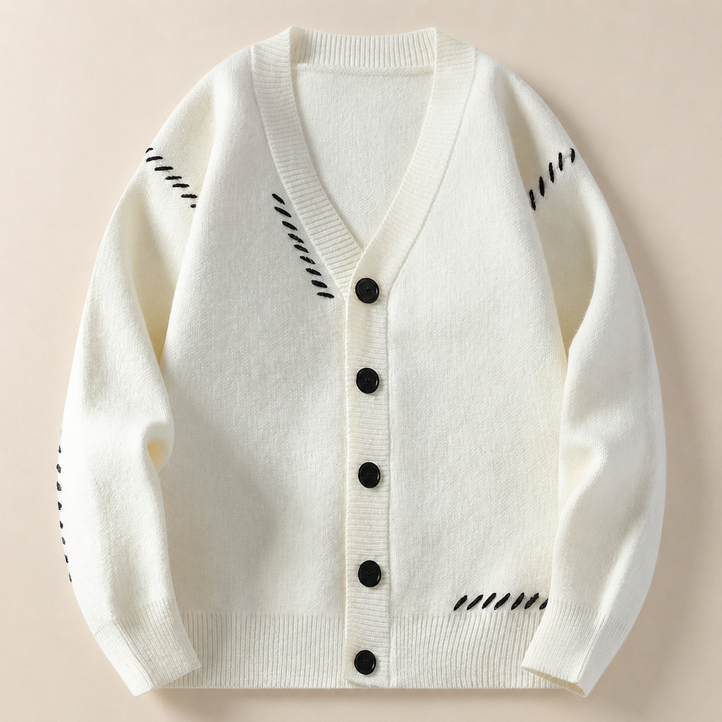 Kensington Contrast Button Knit Stitch V-Neck Cardigan