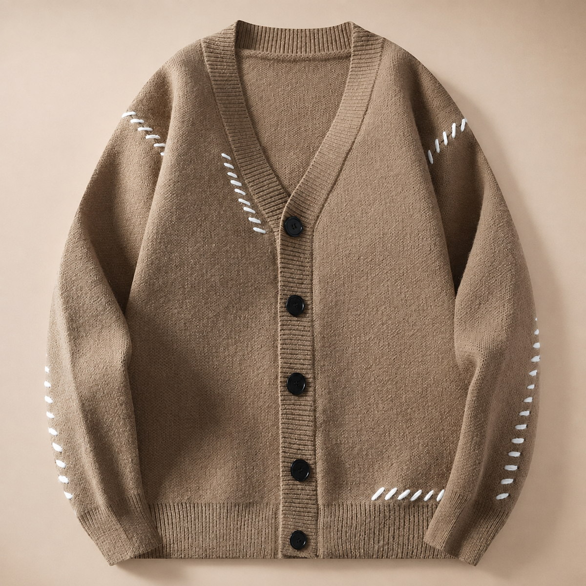 Kensington Contrast Button Knit Stitch V-Neck Cardigan