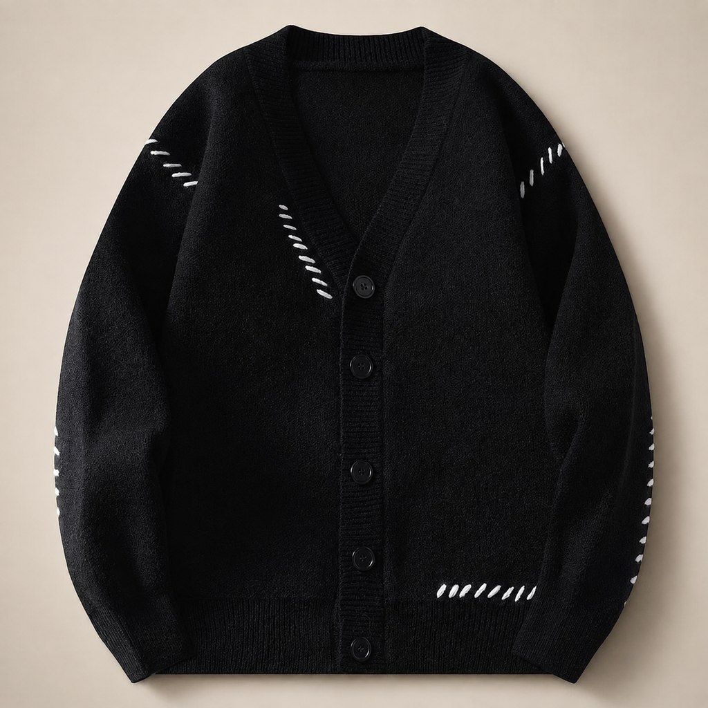 Kensington Contrast Button Knit Stitch V-Neck Cardigan