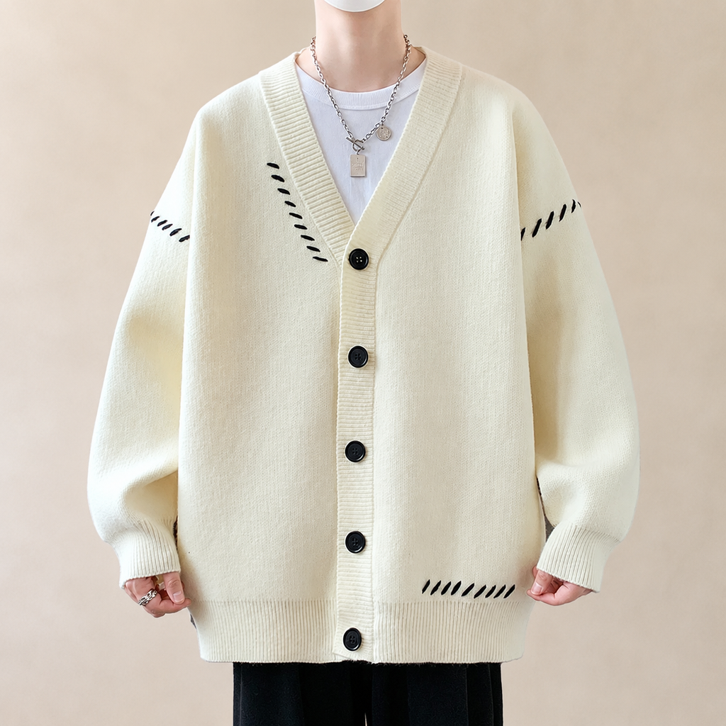 Kensington Contrast Button Knit Stitch V-Neck Cardigan