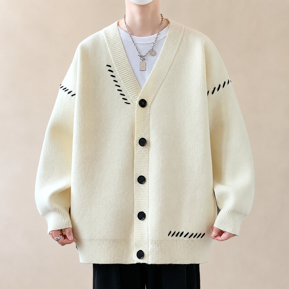 Kensington Contrast Button Knit Stitch V-Neck Cardigan