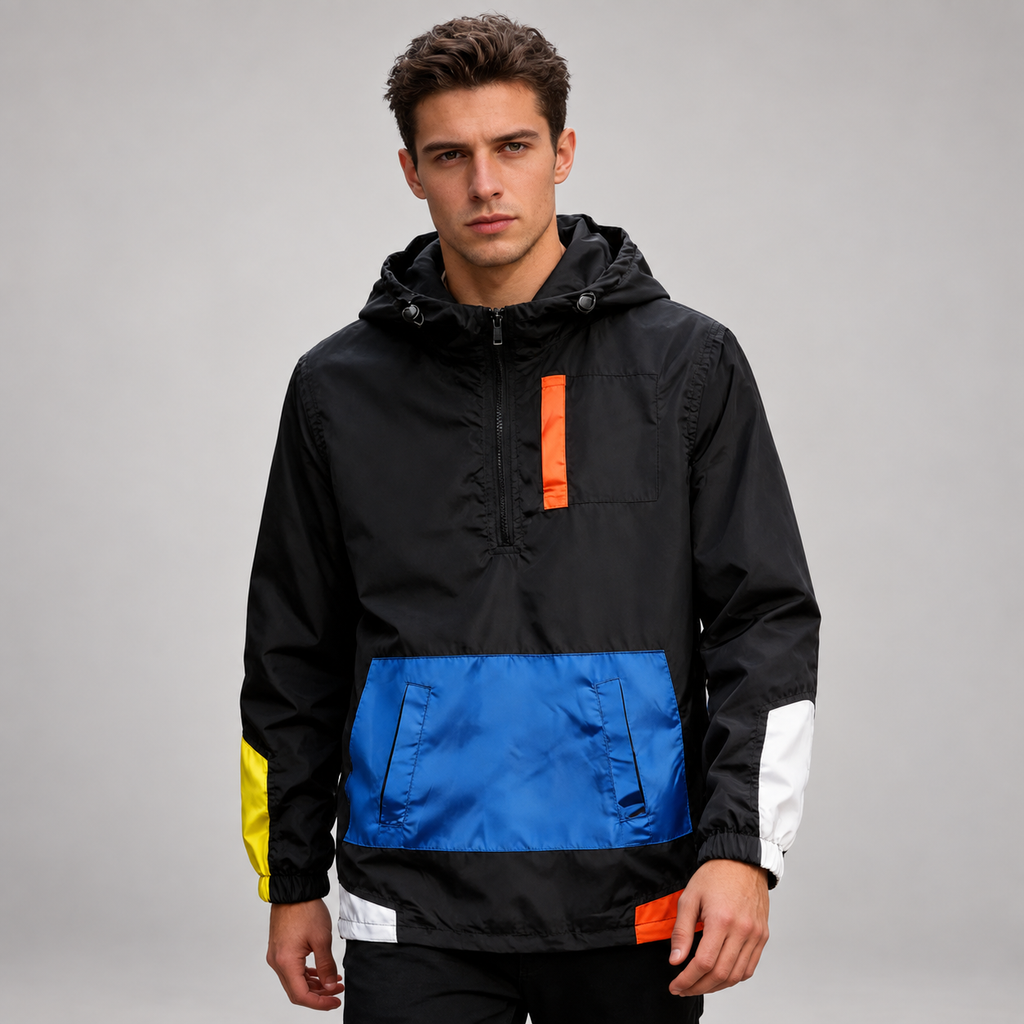 Langston Men’s Color-Block Half-Zip Hooded Anorak Jacket
