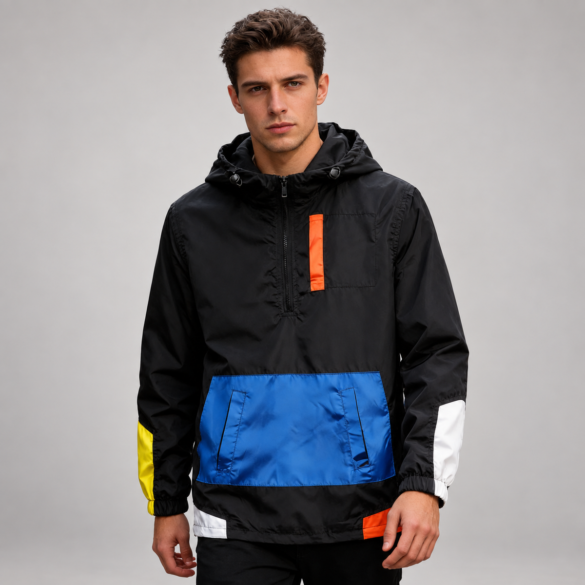 Langston Men’s Color-Block Half-Zip Hooded Anorak Jacket