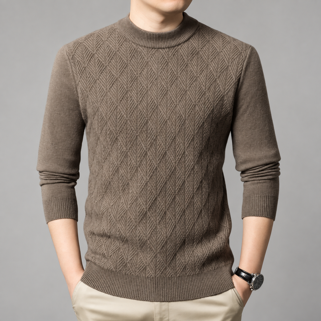 Laurent Men’s Geometric Knit Mock Neck Sweater