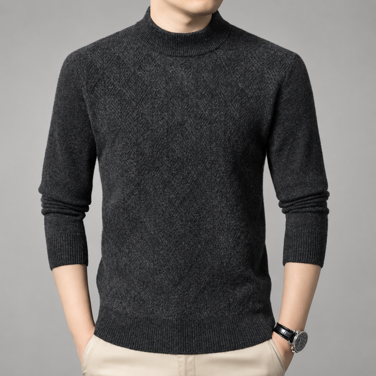 Laurent Men’s Geometric Knit Mock Neck Sweater