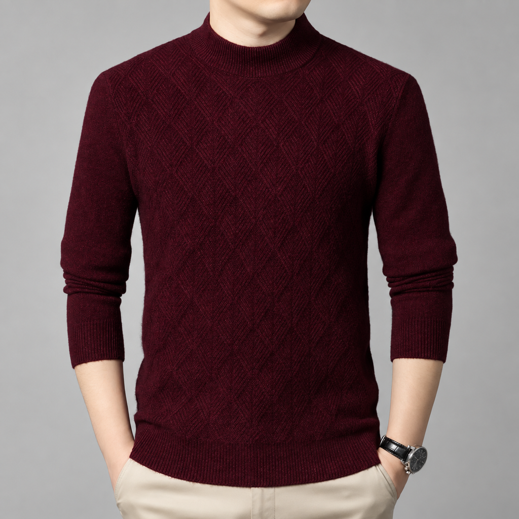 Laurent Men’s Geometric Knit Mock Neck Sweater