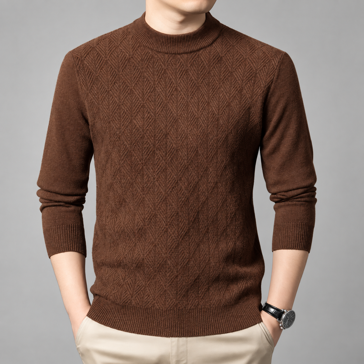 Laurent Men’s Geometric Knit Mock Neck Sweater