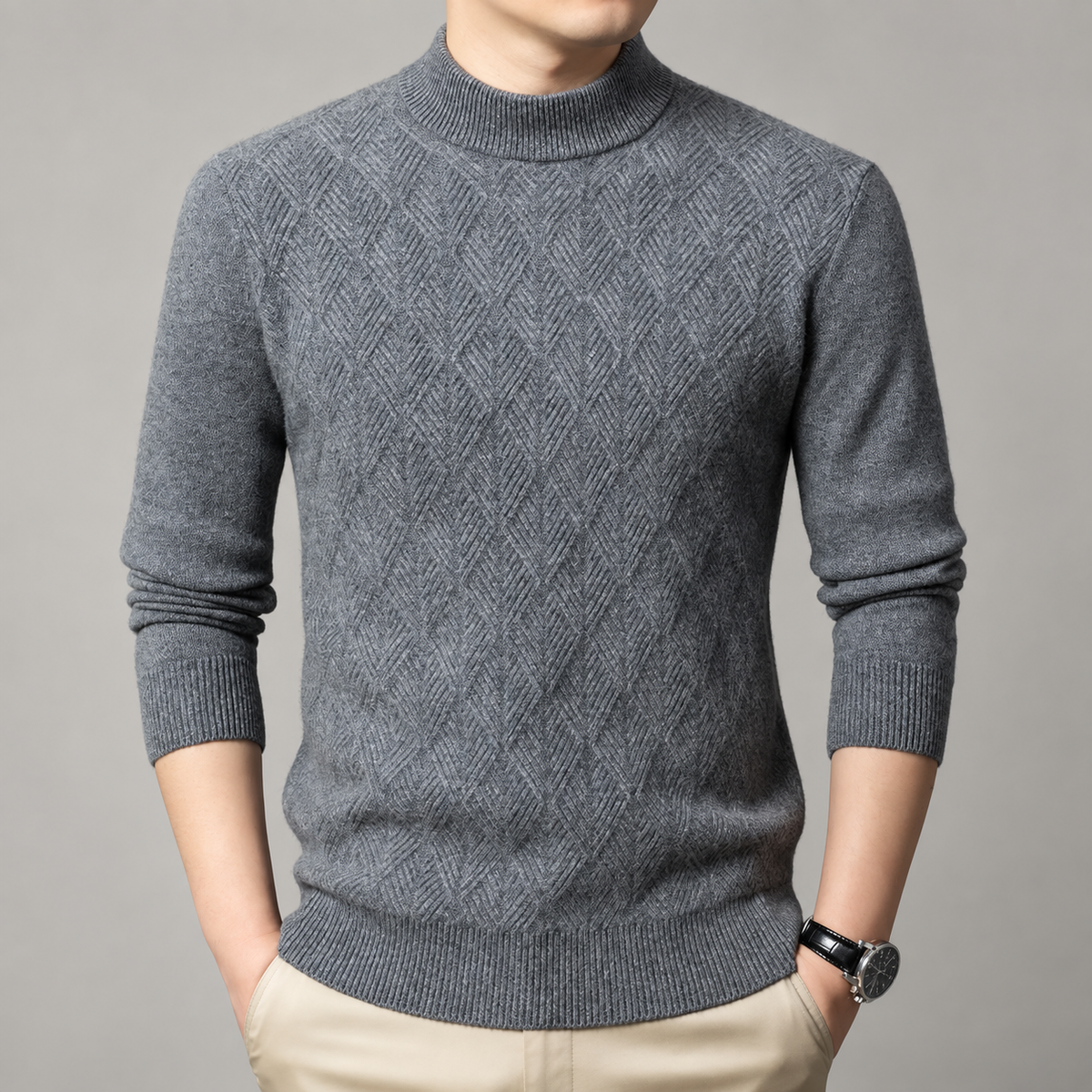Laurent Men’s Geometric Knit Mock Neck Sweater