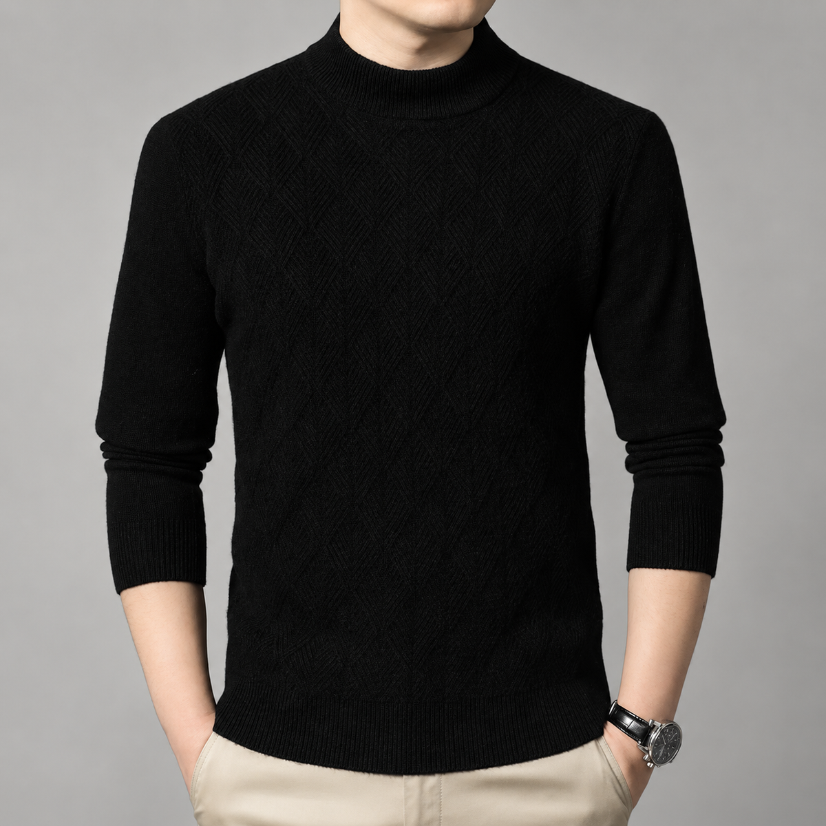 Laurent Men’s Geometric Knit Mock Neck Sweater